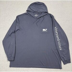 Vineyard Vines Shirt Mens 2XL Blue Hooded Long Sleeve Whale Pocket Graphic Tee